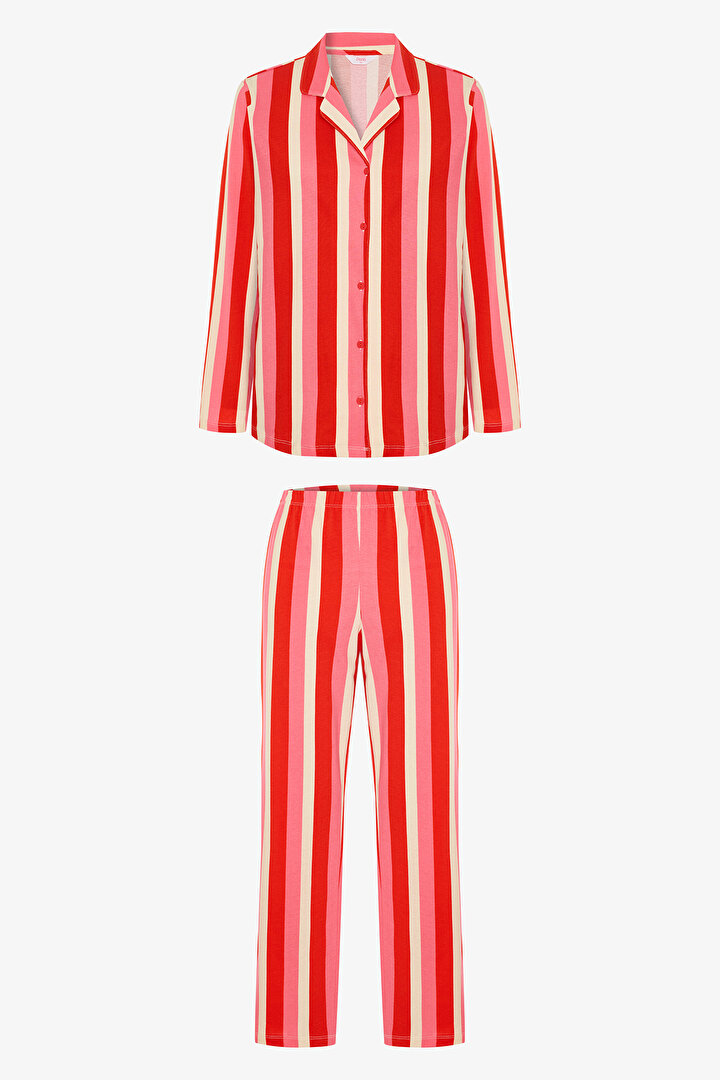 Multi Color Red Line Shirt Pant PJ Set - 1
