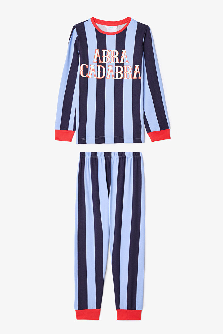 Mavi Erkek Çocuk Abra Kadabra Çizgili Pijama Takımı - 1