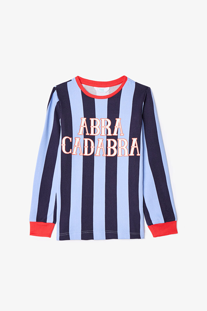 Mavi Erkek Çocuk Abra Kadabra Çizgili Pijama Takımı - 2
