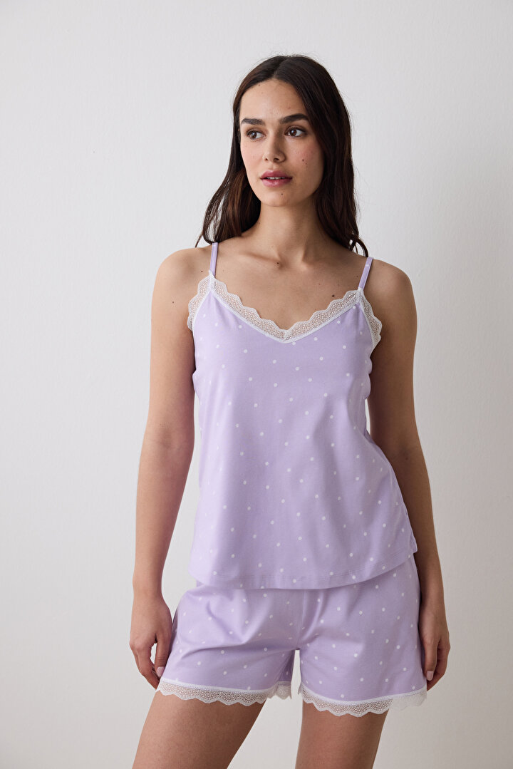 Lilac Dotted Şortlu Pijama Takımı - 1