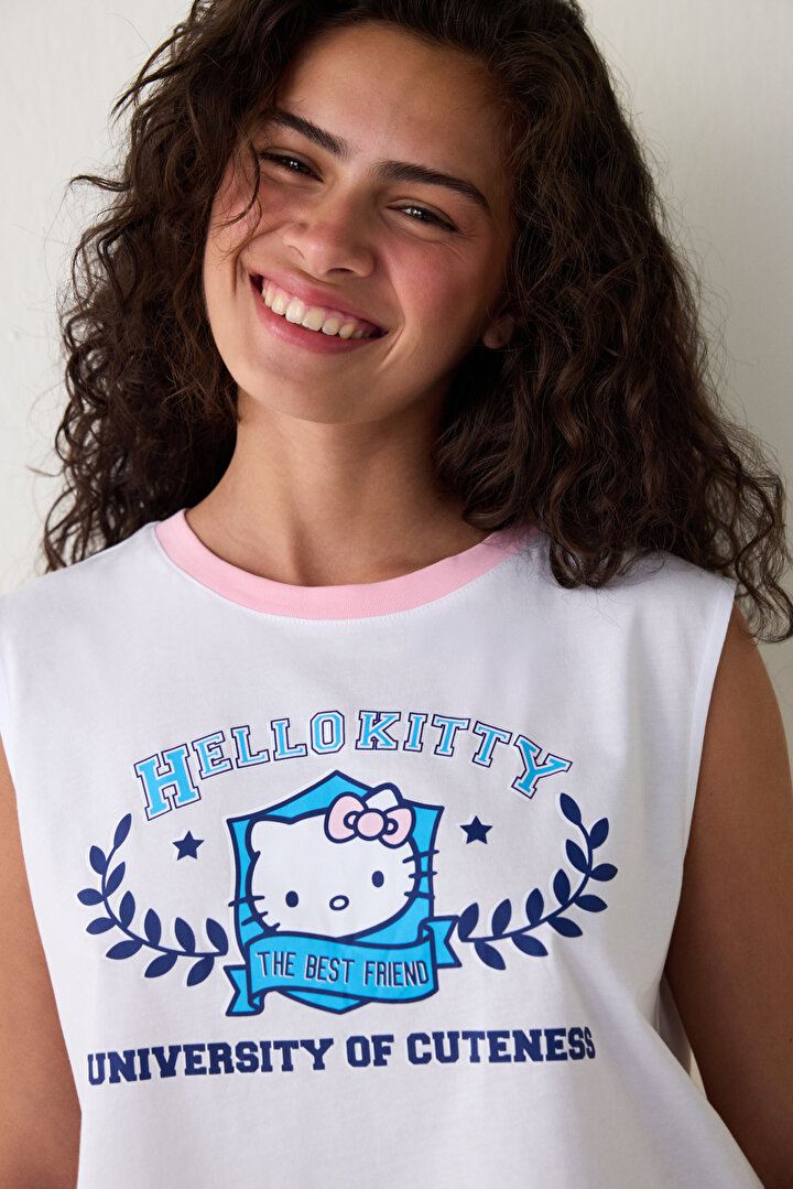 Optik Beyaz Sanrio Best Friends Baskılı Askılı Şortlu Pijama Takımı - 2