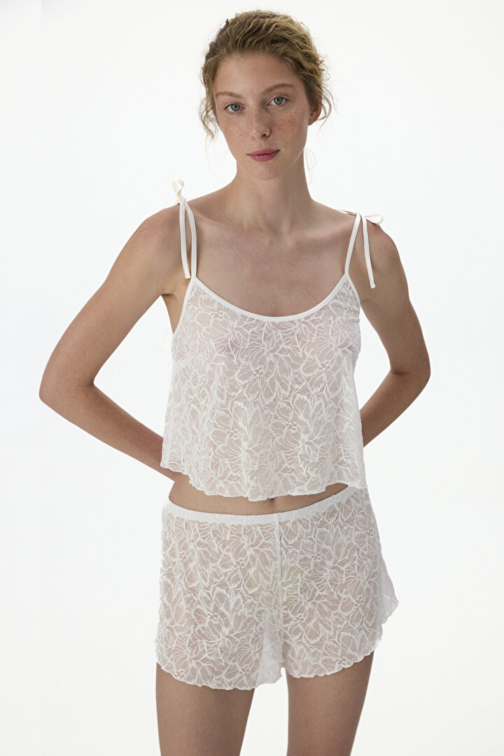 Beyaz Bridal Delicate Şort Pijama Takımı - 1