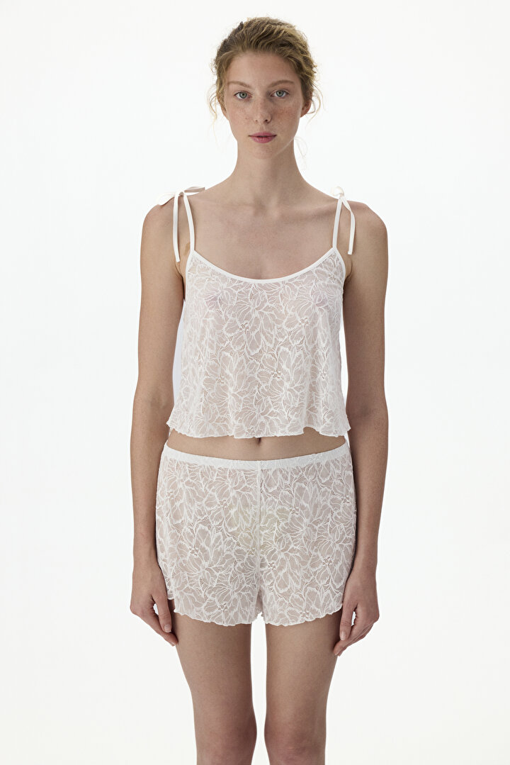 Beyaz Bridal Delicate Şort Pijama Takımı - 2
