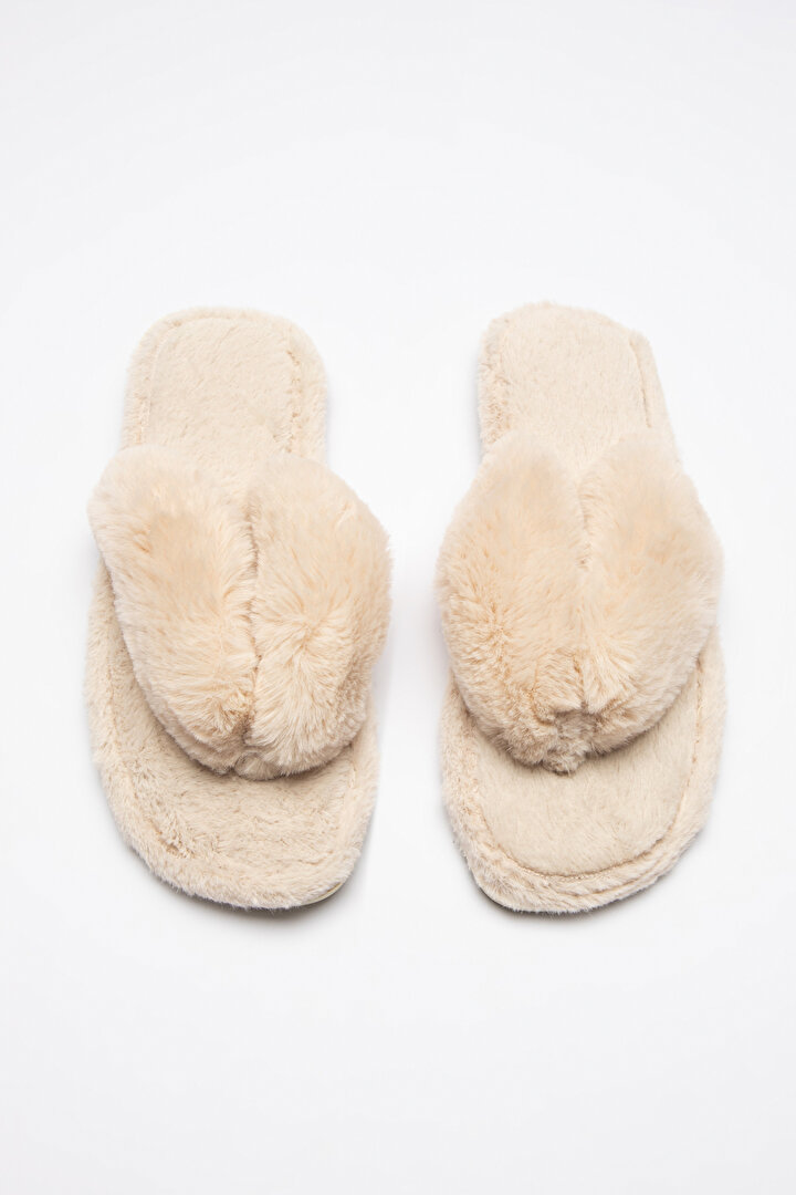 Beige Soft Fluffy Slippers - 1