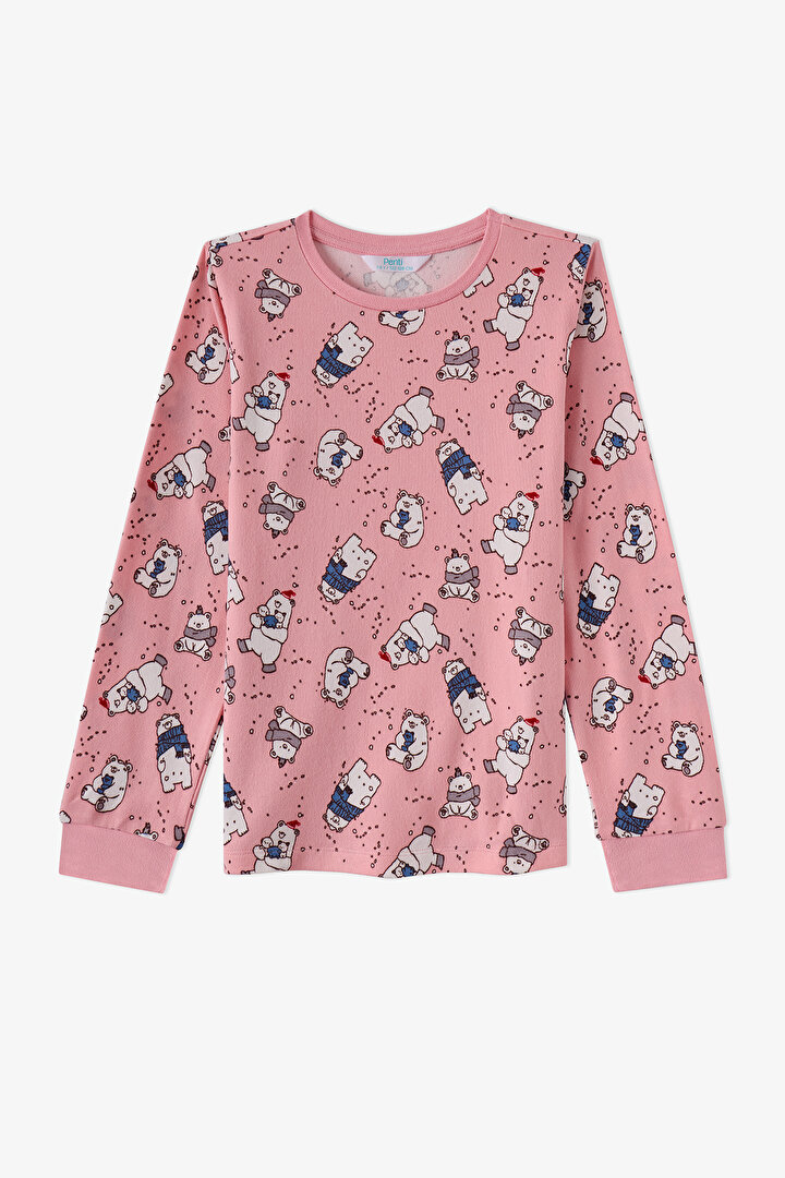 Kız Çocuk Pembe Snowy Bears Uzun Kollu Pijama Takımı - 2