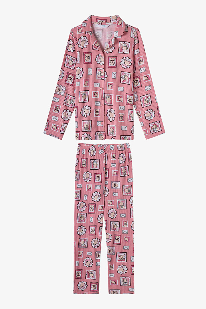 Girls' Pink Kind Mailing Dog Print Long Sleeve Shirt & Trouser Pyjama Set - 1