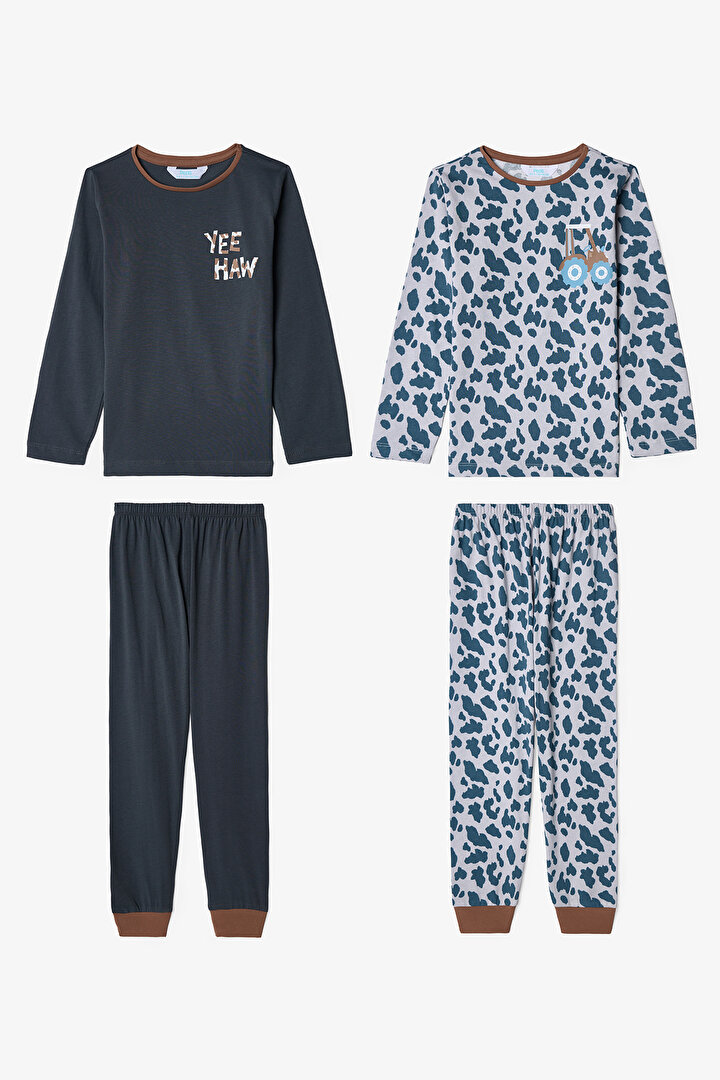 Erkek Çocuk İnek Desenli Uzun Kollu 2'li Pijama Takımı - 1