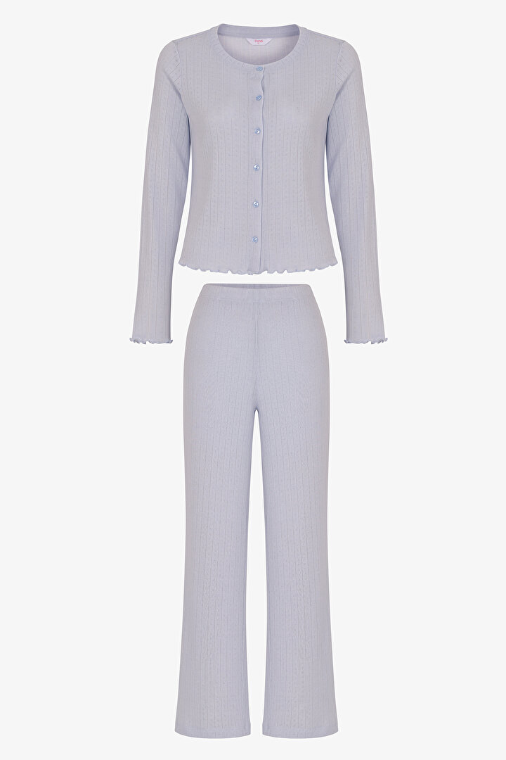 Mavi Sky Ajur Desenli Uzun Kollu Pantolon Pijama Takımı - 1