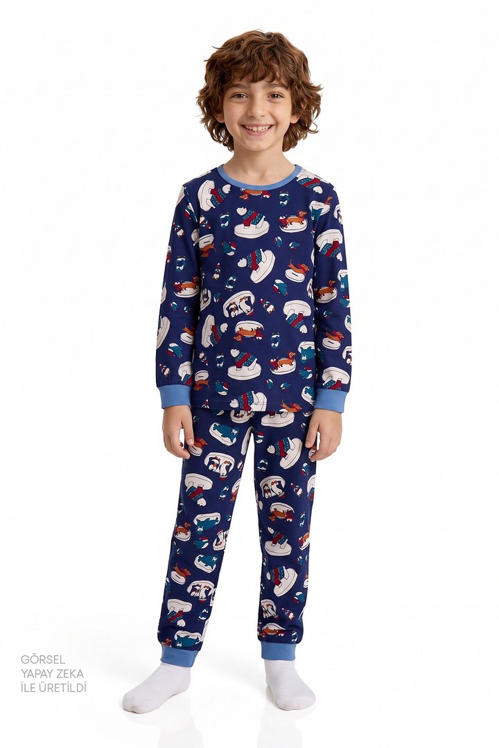 Boys' Blue Winter Animals Long Sleeve 2 Pack Pyjama Set - 1