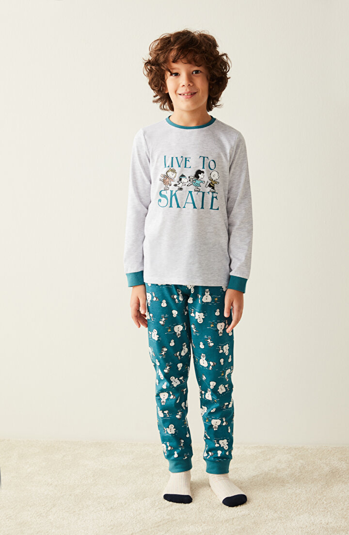 Unisex Çocuk Snoopy Live To Skate Baskılı Pijama Takımı - 1