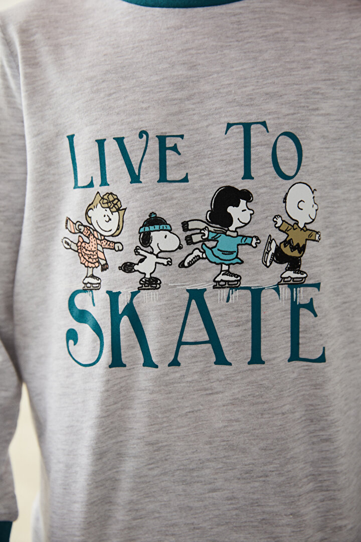 Unisex Çocuk Snoopy Live To Skate Baskılı Pijama Takımı - 2