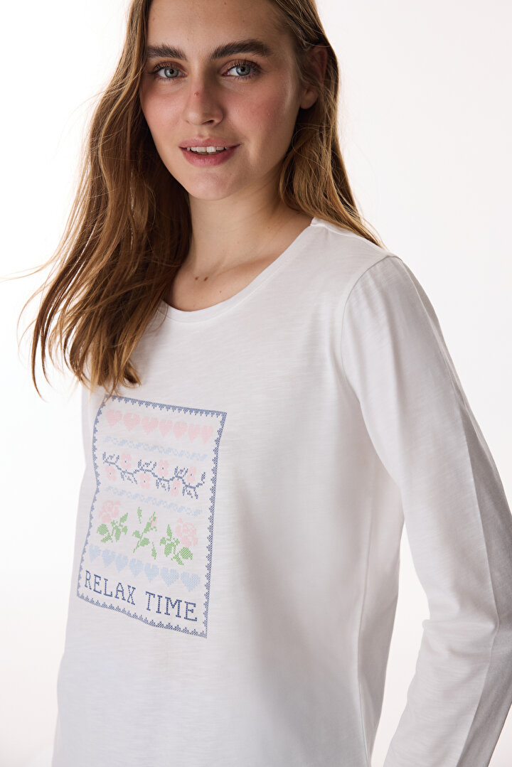 Off-White Relax Time T-Shirt Pajama Top - 2