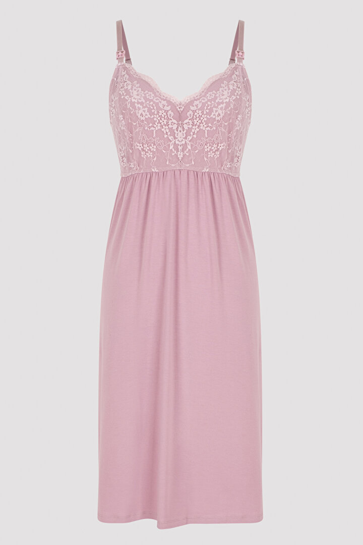 Pembe Hamile Dantel Detaylı Gecelik - 1