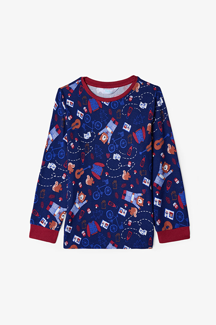 Lacivert Erkek Çocuk Bear Style Ayı Desenli Pijama Takımı - 2