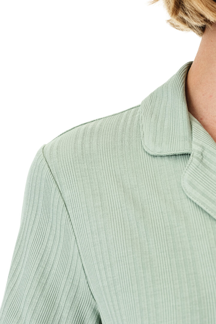 Light Green Alia Green Ribbed Shirt & Pants Pajama Set - 2