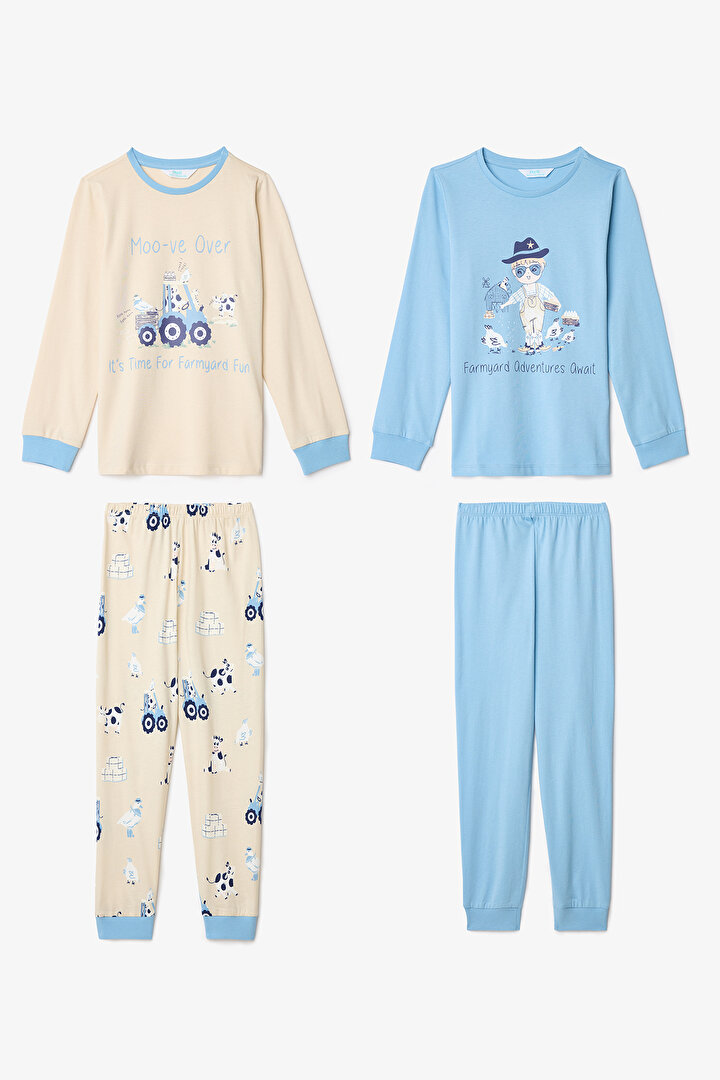 Erkek Çocuk Moo-ve İnek Desenli Uzun Kollu 2'li Pijama Takımı - 1