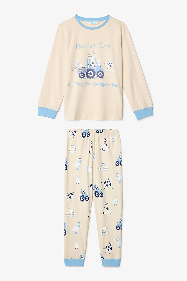 Erkek Çocuk Moo-ve İnek Desenli Uzun Kollu 2'li Pijama Takımı - 2