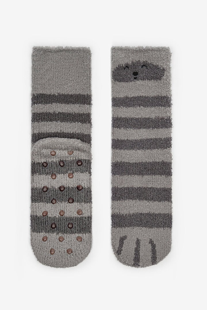 Grey Striped Light Grey Socket Socks - 2