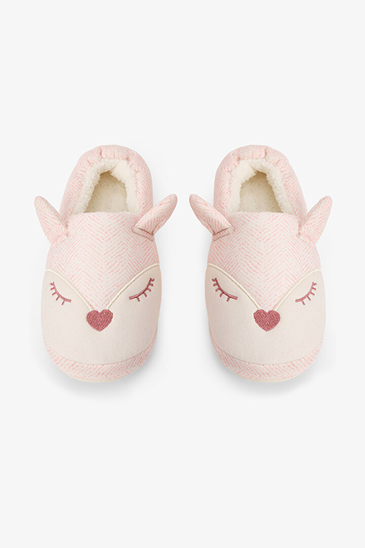 Açık Pembe Sleepy Fox Nakışlı Ev Patiği - 1