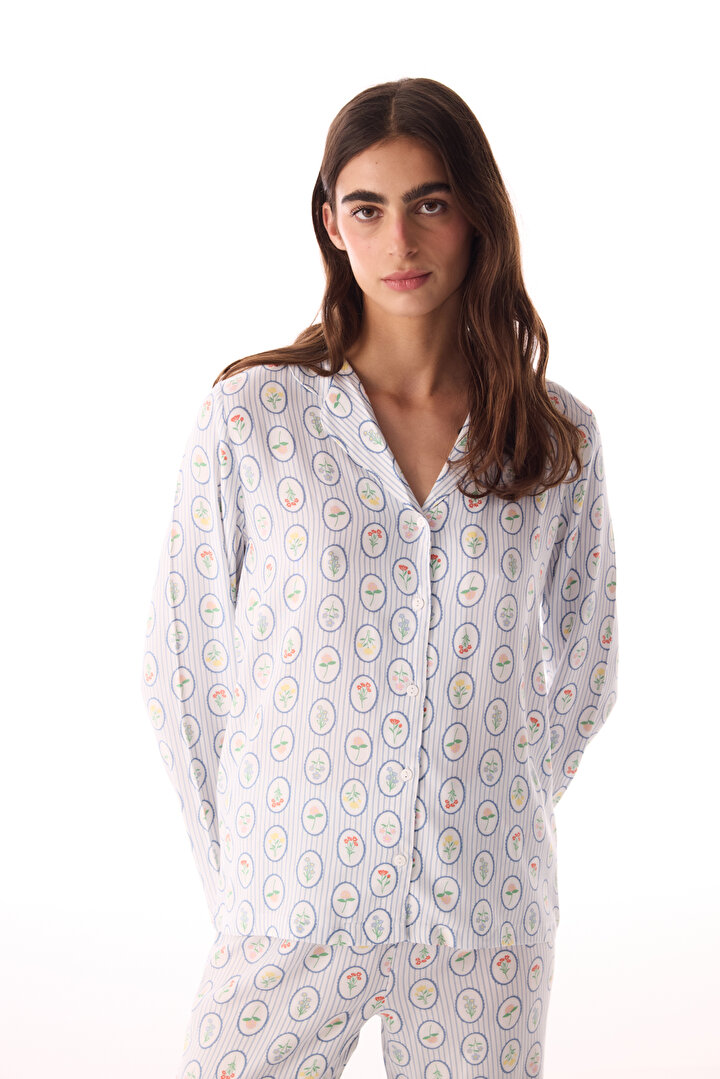 Off-White Cute Flowers Shirt & Pants Pajama Set - 2