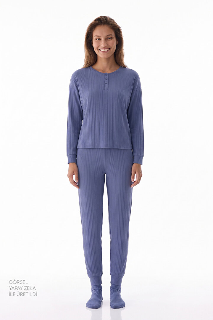Bej Comfort Time Uzun Kollu Pantolon Pijama Takımı - 1