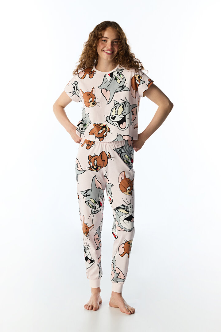 Lila Looney Tunes Tom&jerry Kedi Desenli Pantolon Kısa Kollu Pijama Takımı - 2