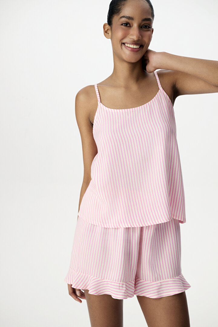 Pembe Pink Stripes Şortlu Pijama Takımı - 1