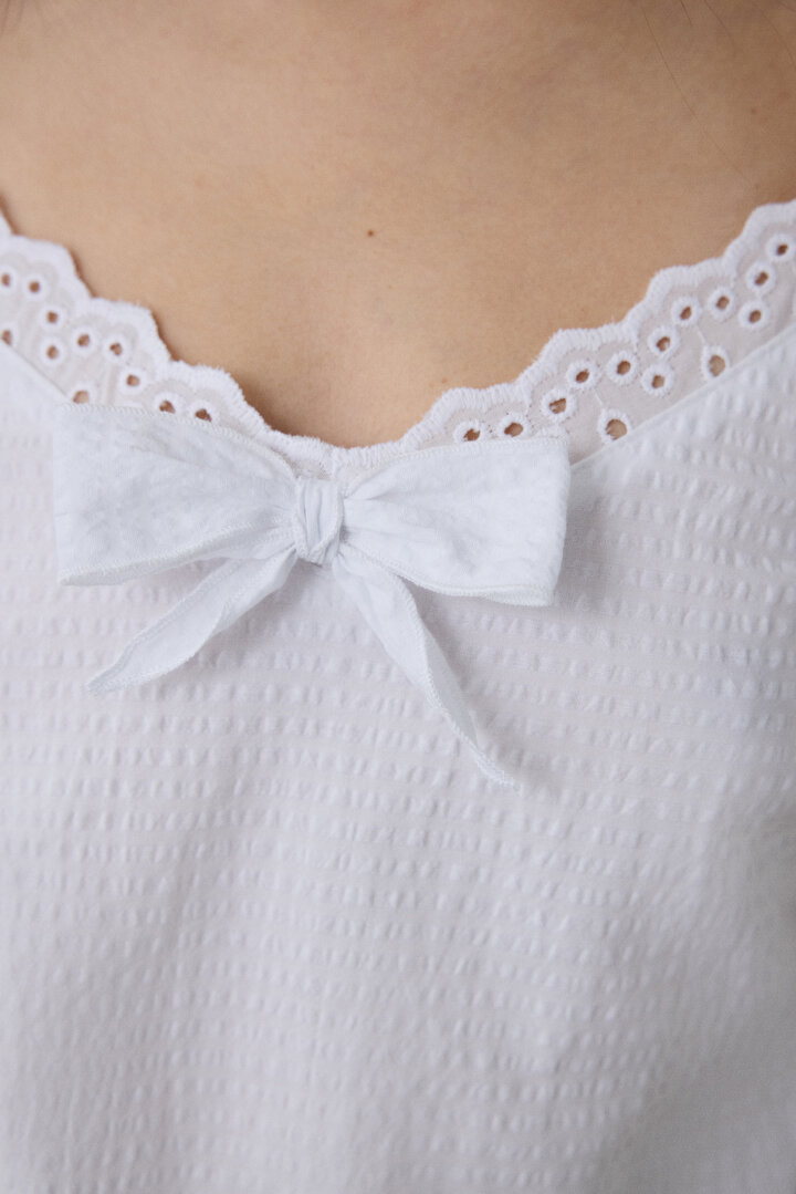 Optik Beyaz Alia Dantelli V Yaka Ayarlanabilir Askılı Şortlu Pijama Takımı - 2