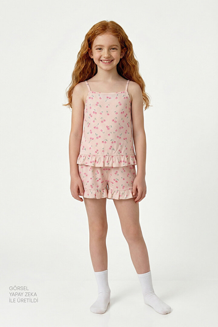 Beige Girls Pinky Cherry Pajama Set - 1