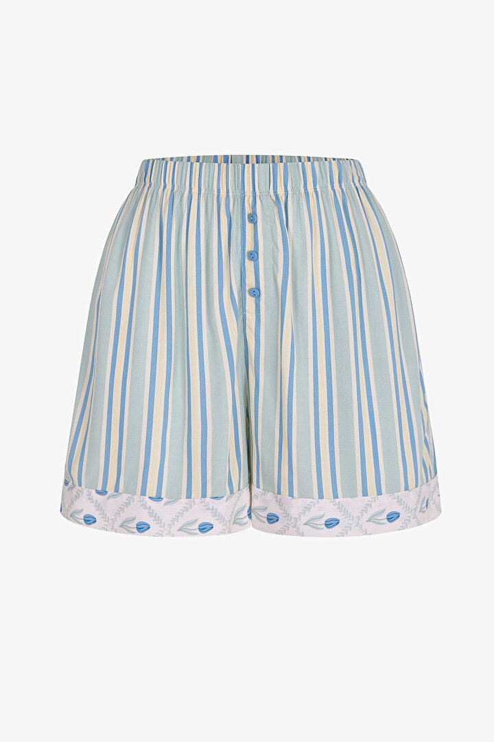 Açık Yeşil Serenity Çizgili Şort Pijama Altı - 1