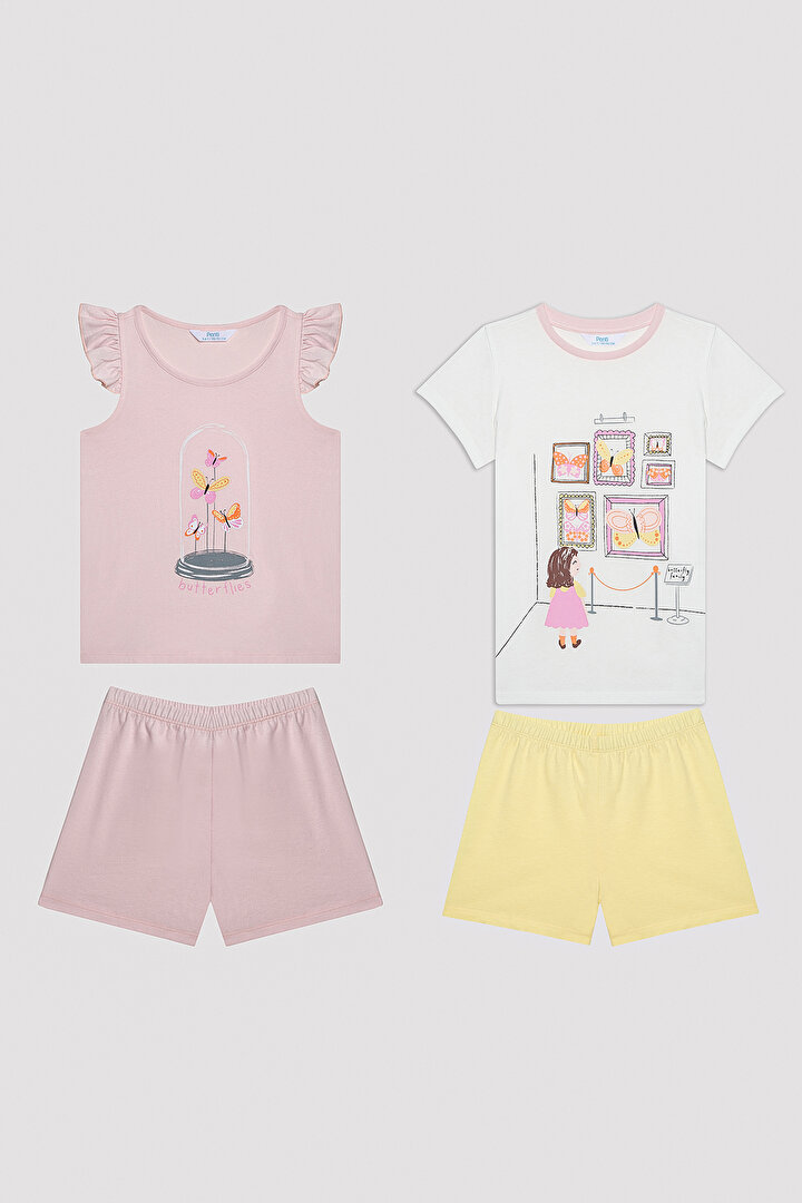 Kız Çocuk Butterfly Çok Renkli 2li Pijama Takımı - 1