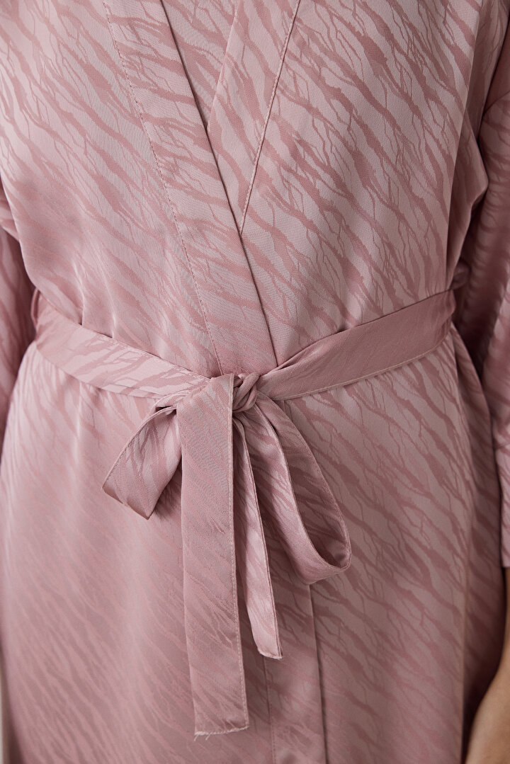 Dusty Rose Emma Zebra Patterned Satin Long Sleeve Dressing Gown - 2