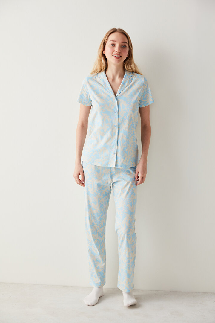 Mavi Base Floral Gömlek Pantolon Pijama Takımı - 2