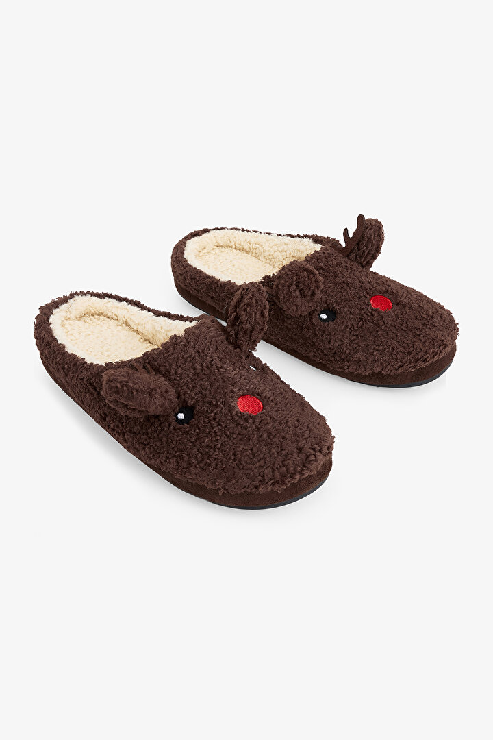 Kahverengi Erkek Geyikli Ev Terliği - 2