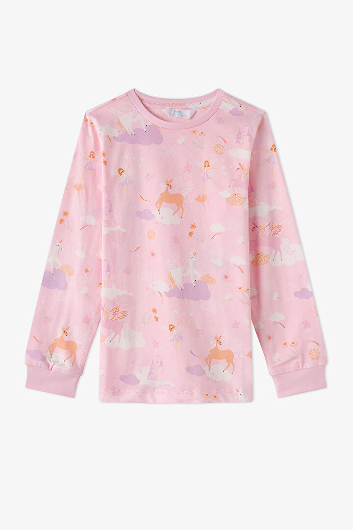 Kız Çocuk Pembe Fly Repeat Pamuklu Uzun Kollu Pijama Takımı - 2