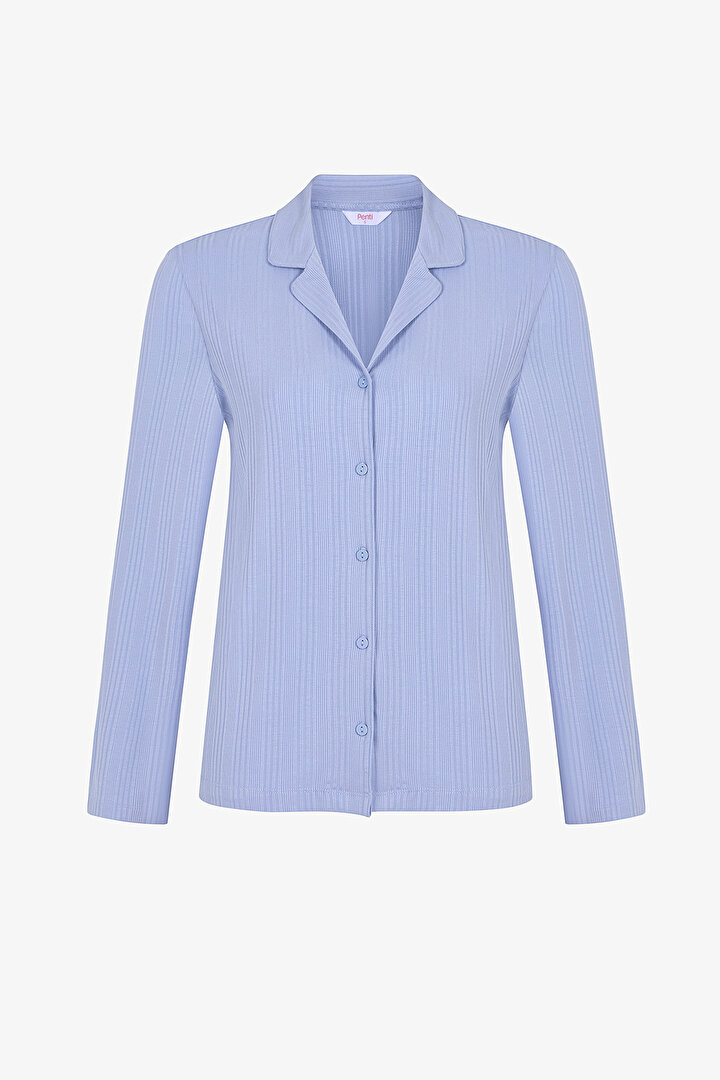 Mavi Emily Rib Gömlek Pantolon Pijama Takımı - 2