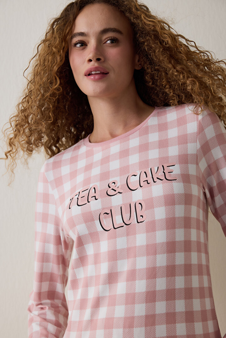 Pink Tea Club Plaid Crew Neck Pajama Set - 2