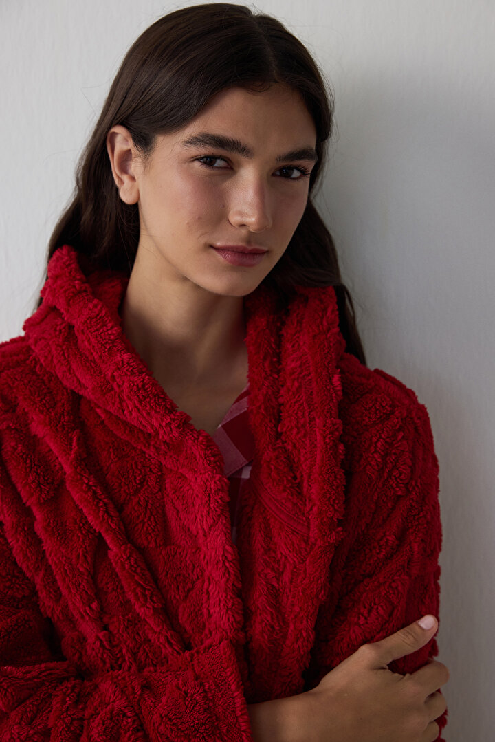 Kırmızı Good Mood Kapüşonlu Sabahlık - 2