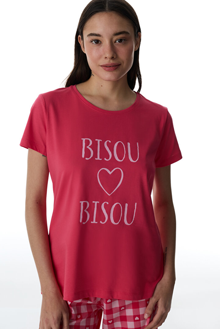 Fuchsia Pink Hearts Pants Pajama Set - 2