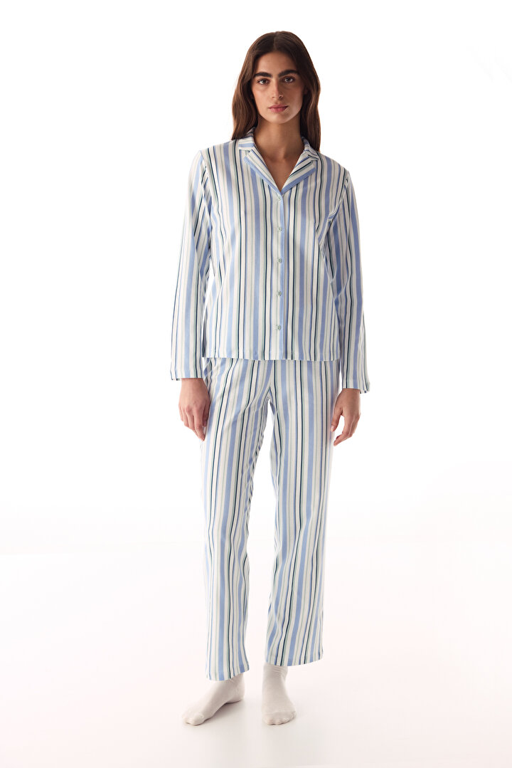 Light Grey Cool Stripes Shirt & Pants Pajama Set - 1