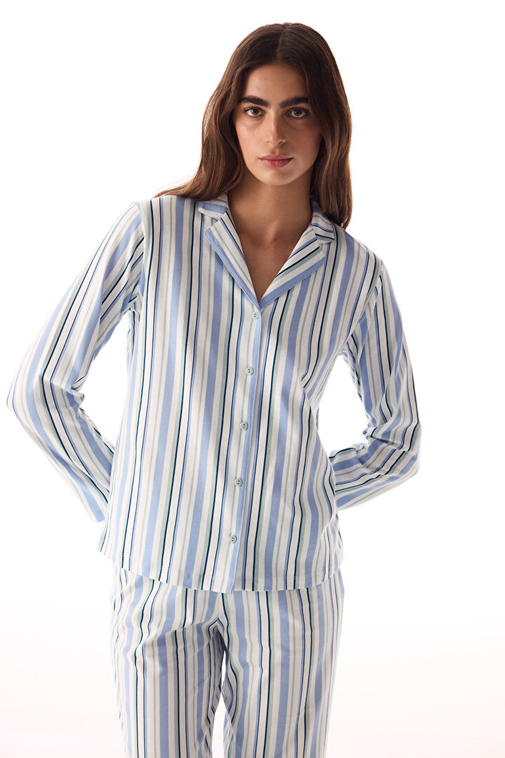 Light Grey Cool Stripes Shirt & Pants Pajama Set - 2