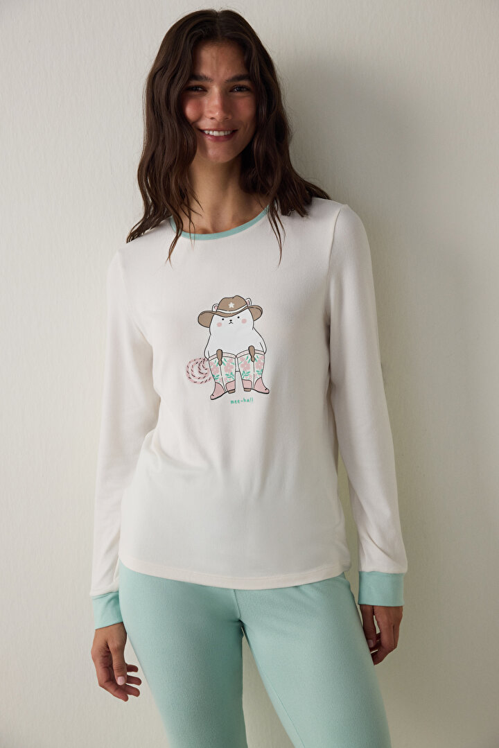 Gardenya Sleep-In Slogan Baskılı Bisiklet Yaka Uzun Kollu Pijama Takımı - 2