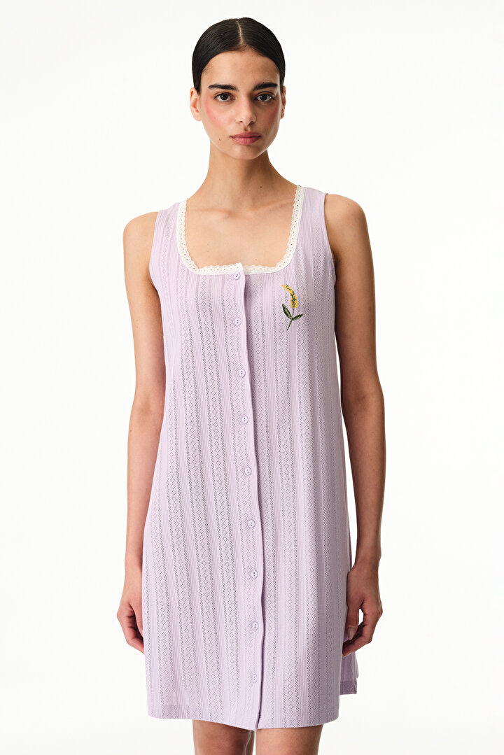 Lila Blossom Solid Pamuklu Gecelik - 1