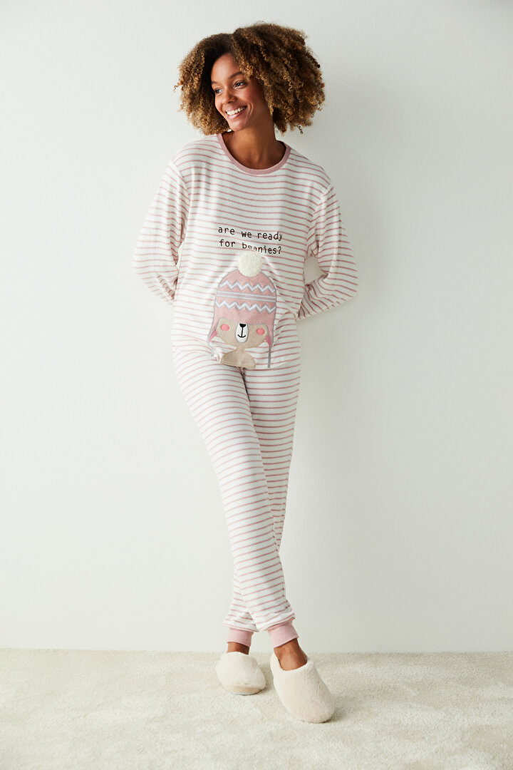 Pembe Çizgi Detaylı Termal Pijama Altı - 2