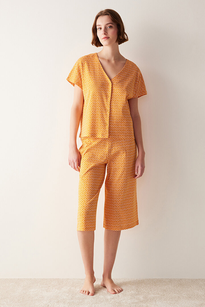 Flora Orange Sarı Kapri Pijama Takımı - 1
