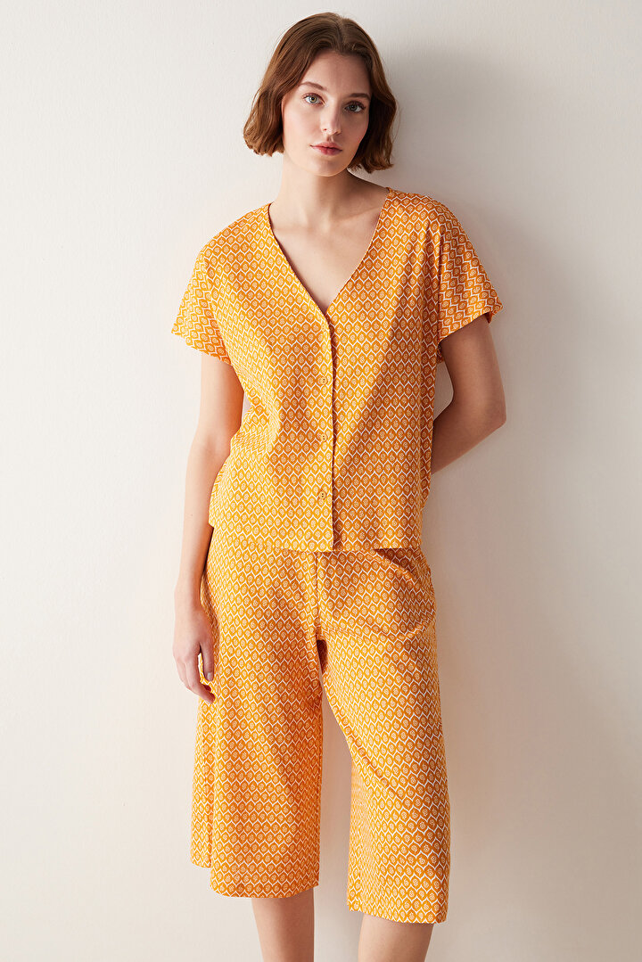 Flora Orange Sarı Kapri Pijama Takımı - 2