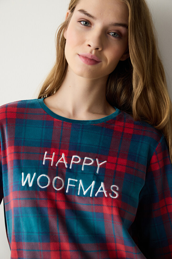 Happy Woofmas Fuzzy Çok Renkli Pantolon Pijama Takımı - 2