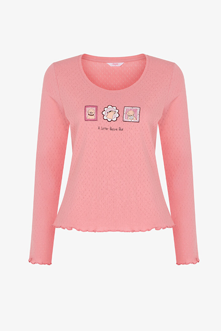 Pink Dusty Rose Pointel Slogan Print Short Sleeve Pyjama T-Shirt - 1