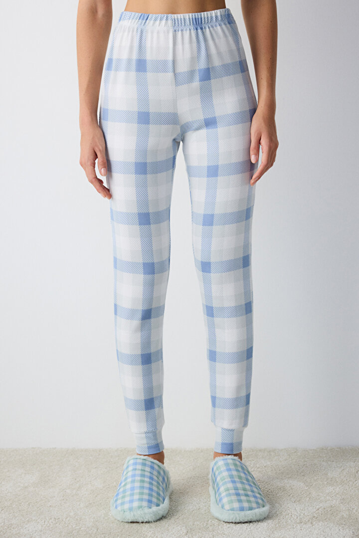 Sleepy Gingham Light Blue Thermal PJ Pants - 2