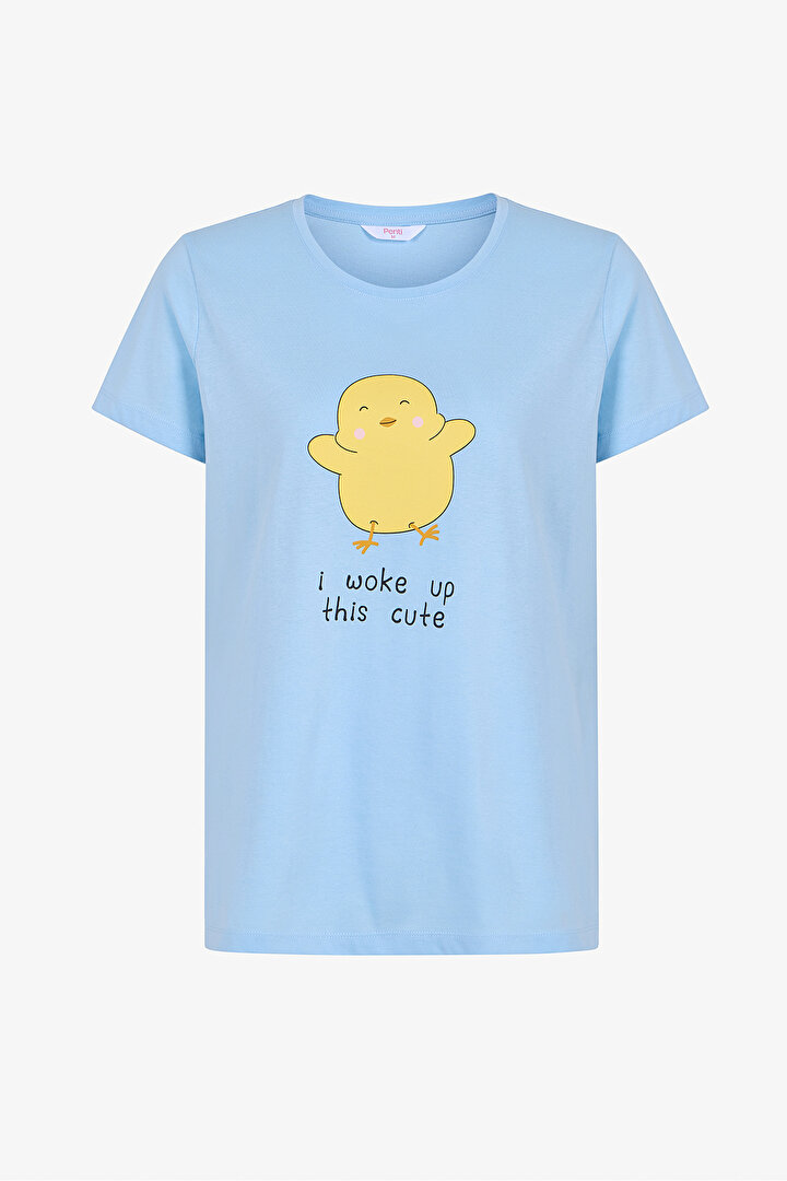 Açık Mavi Happy Day Şortlu Pijama Takımı - 2